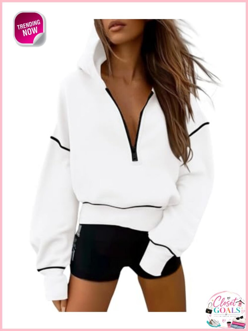 Half Zip Cropped Hoodie Sweatshirt Fleece Lined Pullover